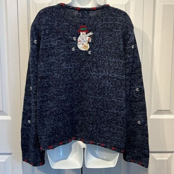 Designers Studio Blue Ramie organic linen and Cotton Snowman Sweater Size XL - Picture 11 of 16